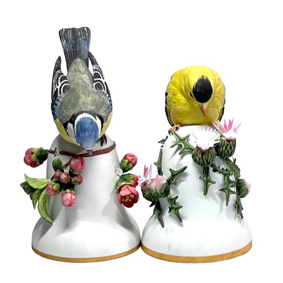 Vintage Porcelain Bird Bell "The Blue Tit" 1981 "The American Goldfinch" 1980 - Picture 1 of 5